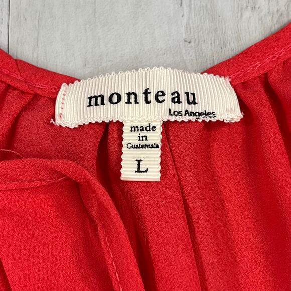 Monteau Sleeveless V-Neck Tassle Tie Pleated Front Flowy Blouse Large - Picture 3 of 6